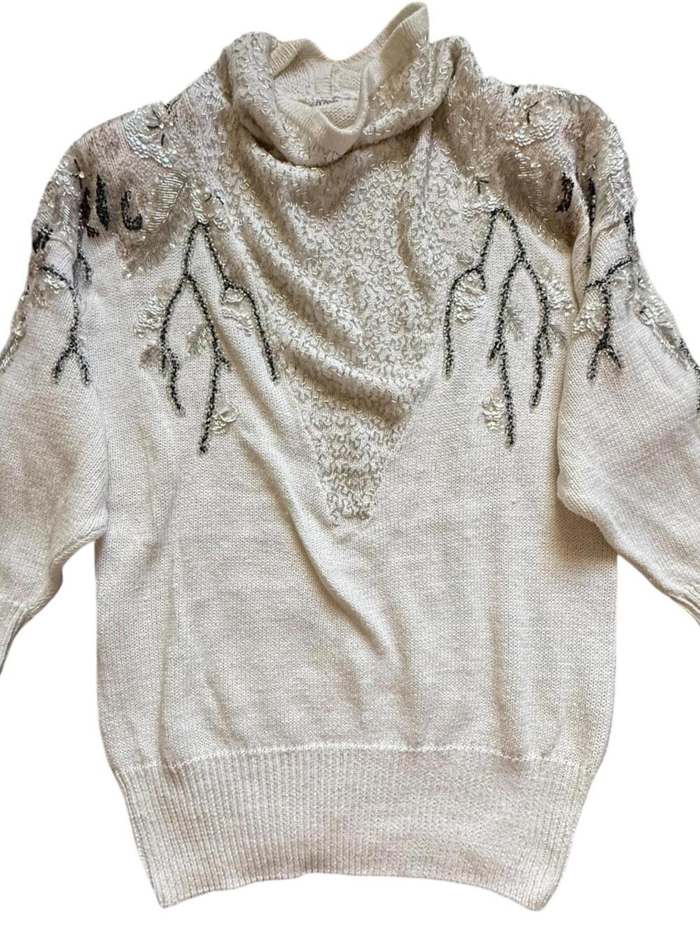 Bonnie Boerer Vintage 80s Sequin Beaded Mock Neck Sweater Large